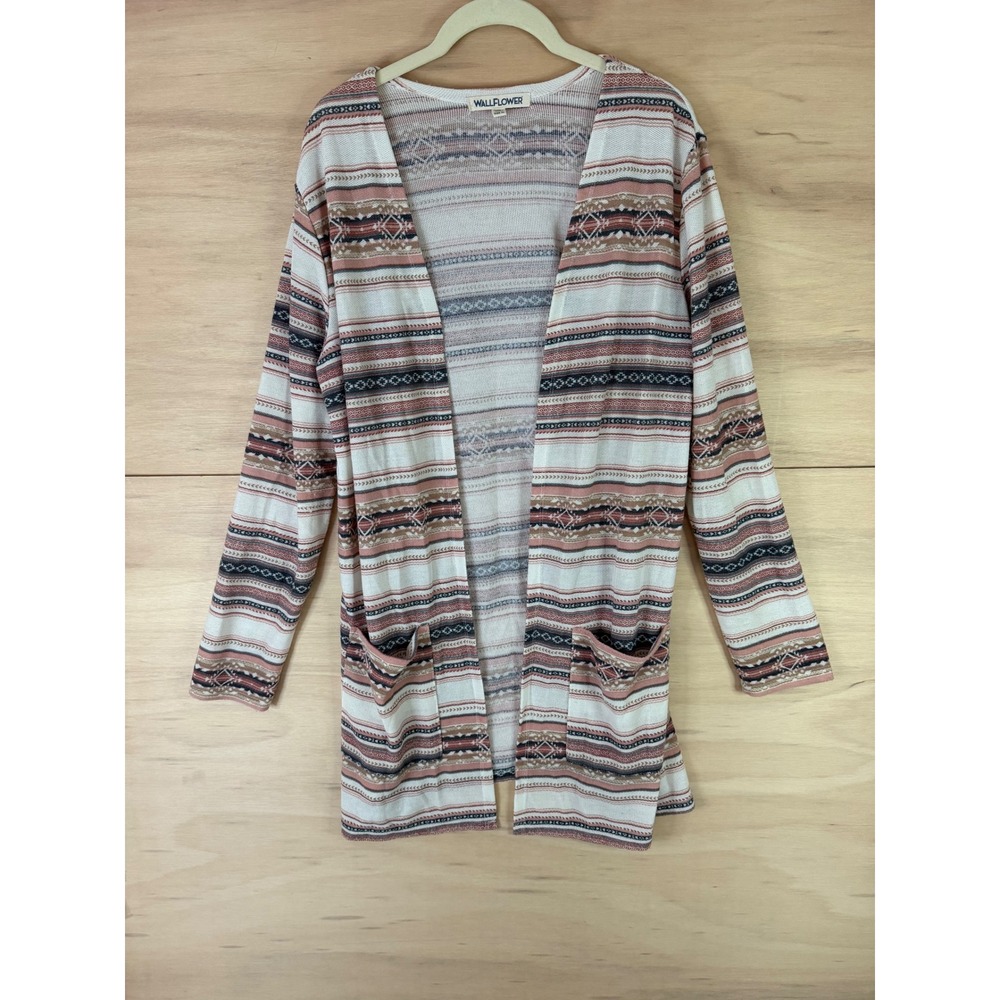 Wallflower Womens XL Southwestern Stripe Open Front Cardigan Knit Pockets Rust